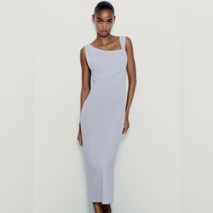 ZARA NWT Lilac Flowy Flare MIDI Dress  Pleats Size Large